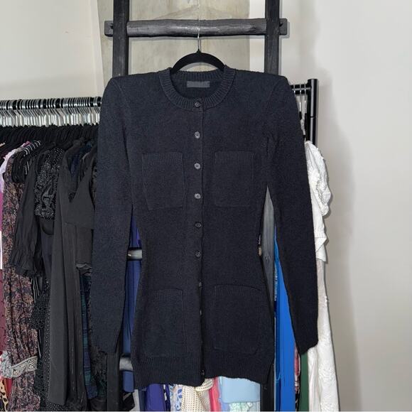 New WARDROBE.NYC Black Knit Cardigan Mini Dress with Shoulder Pads - Picture 9 of 17